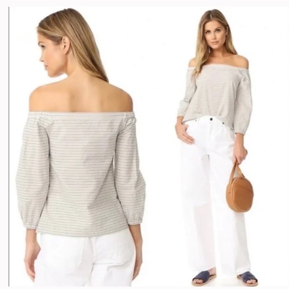 Madewell Jardin Off Shoulder Striped Beige/Tan Size Small - Picture 7 of 16